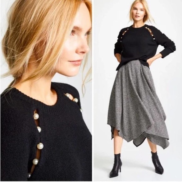 Alice + Olivia Sweaters - Alice + Olivia Jolynn Pearl Wool-blend Blouse Black Sweater Size M